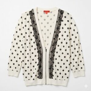 Spoiled Polka Dot Zip-Up Cardigan with Black Lace #whimsigoth #coquette #vintage